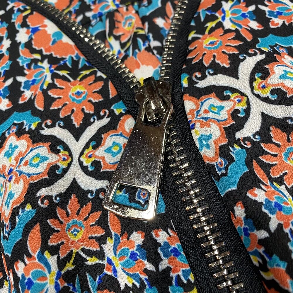 Boho Tunic Top Zac & Rachel 1X Orange Teal Multicolor Pattern Zip Neckline - Picture 11 of 12